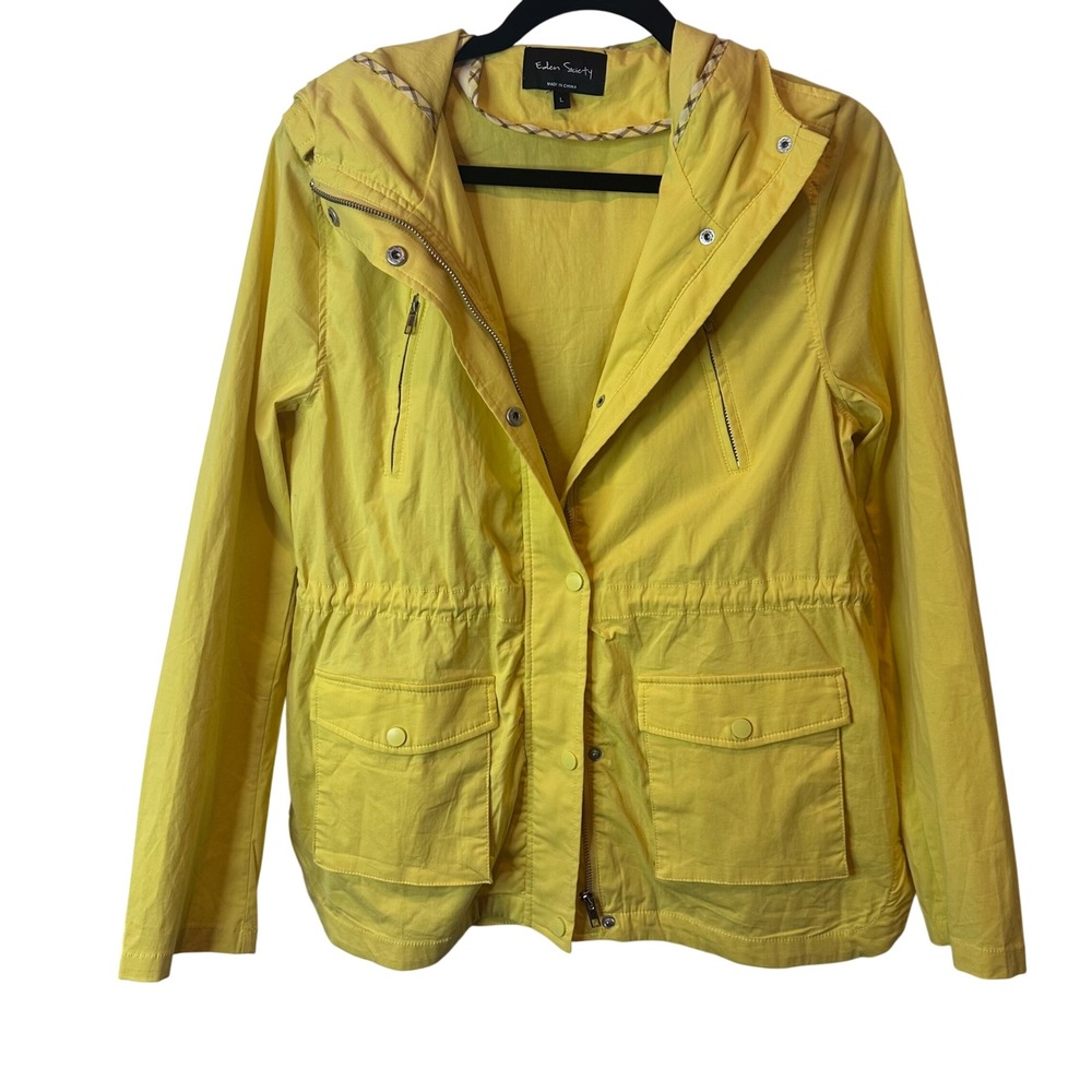 NWOT Eden Society L Yellow Hooded Anorak Utility Lightweight Jacket Drawstring‎